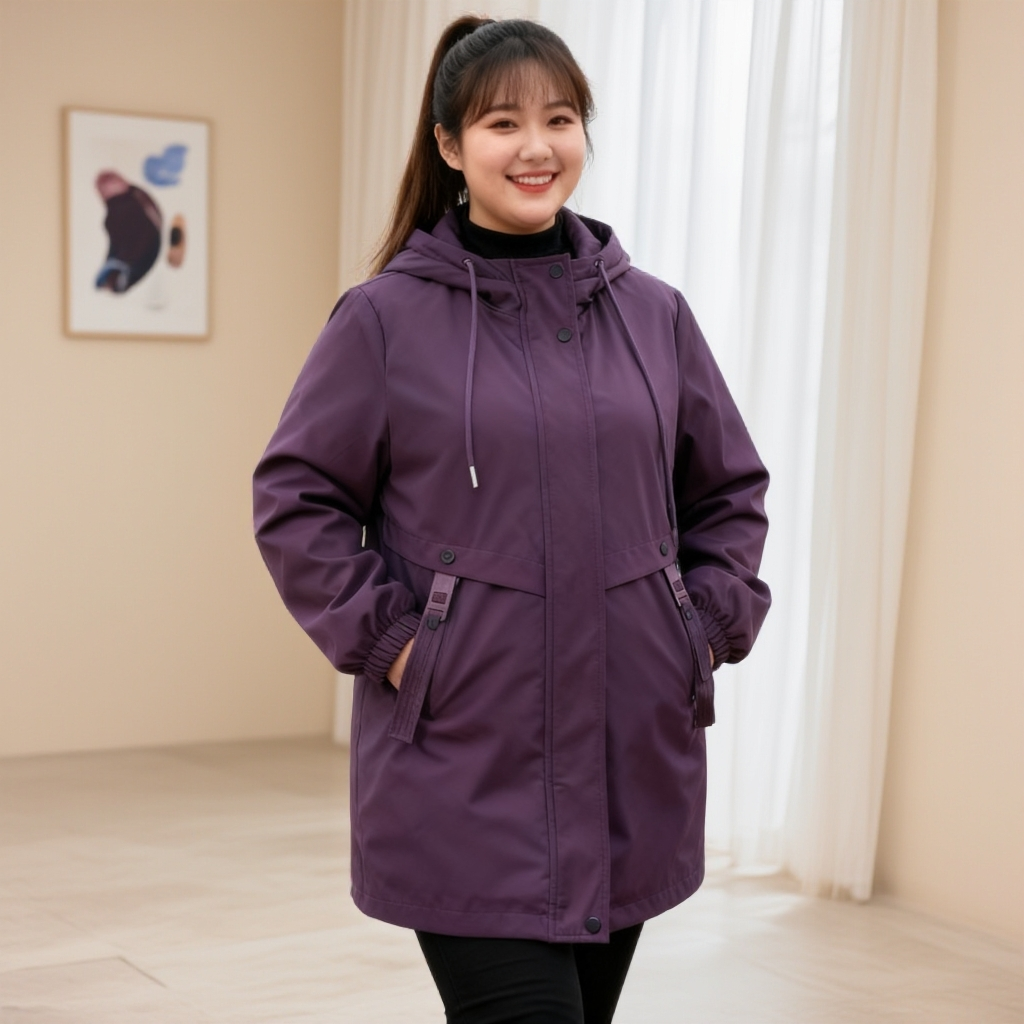 中长款加绒加厚大码连帽冲F衣中老年秋冬女款CRSS131