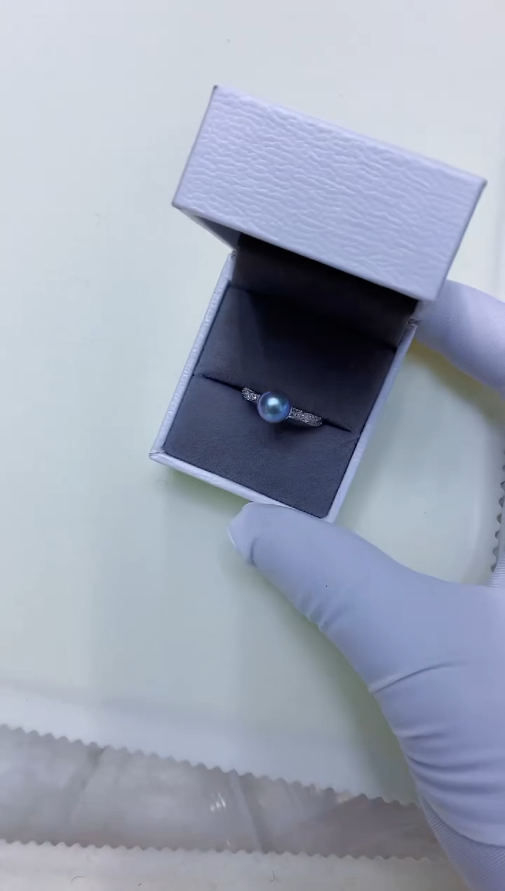 银S925镶嵌海水珍珠饰品真多麻色设计款戒指