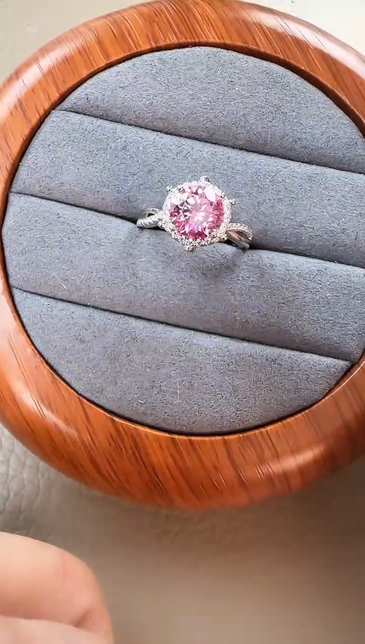 主播定制链接 粉色圆形戒指3ct 定制圈口