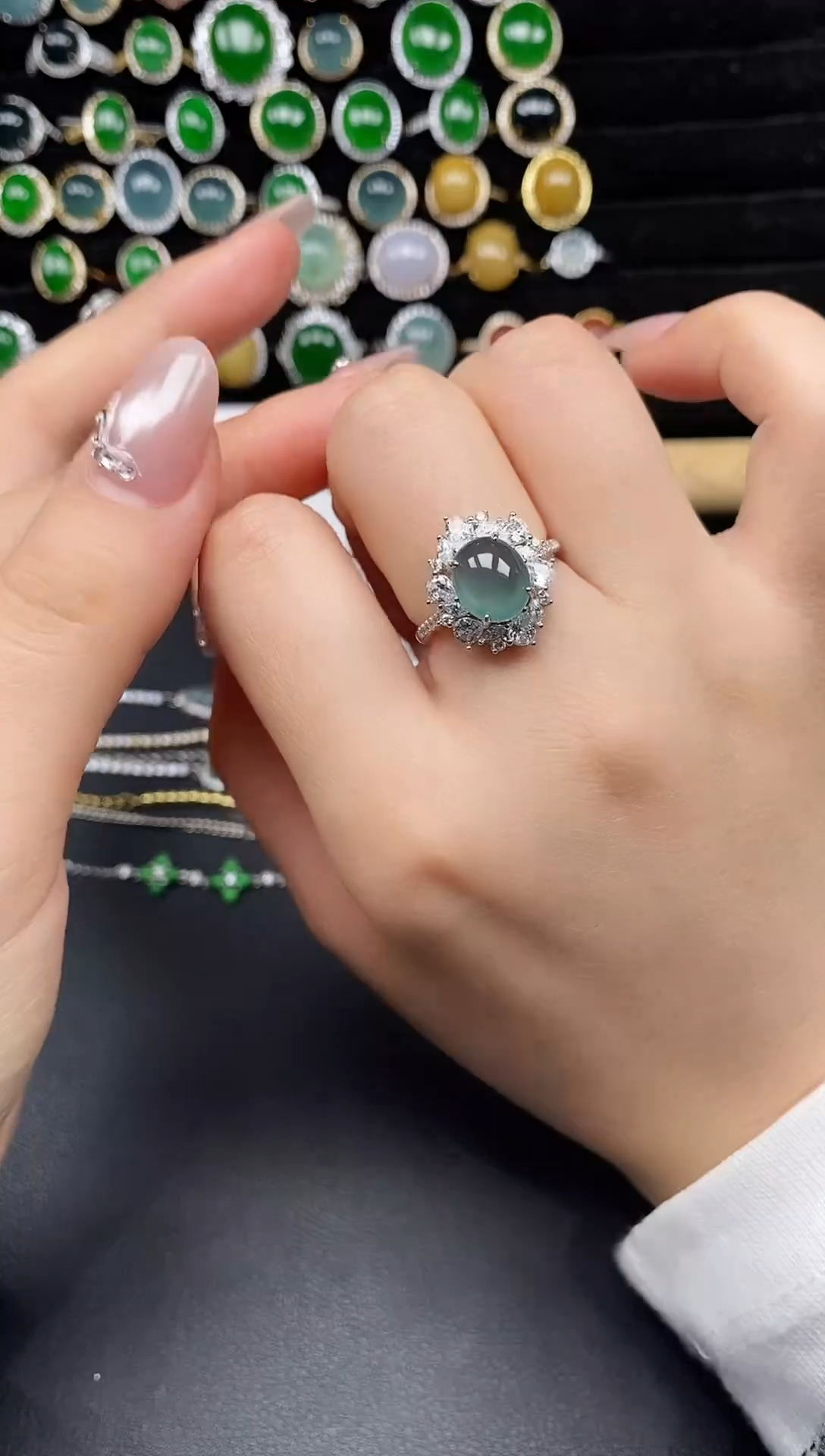 银S925镶嵌戒指翡翠86558