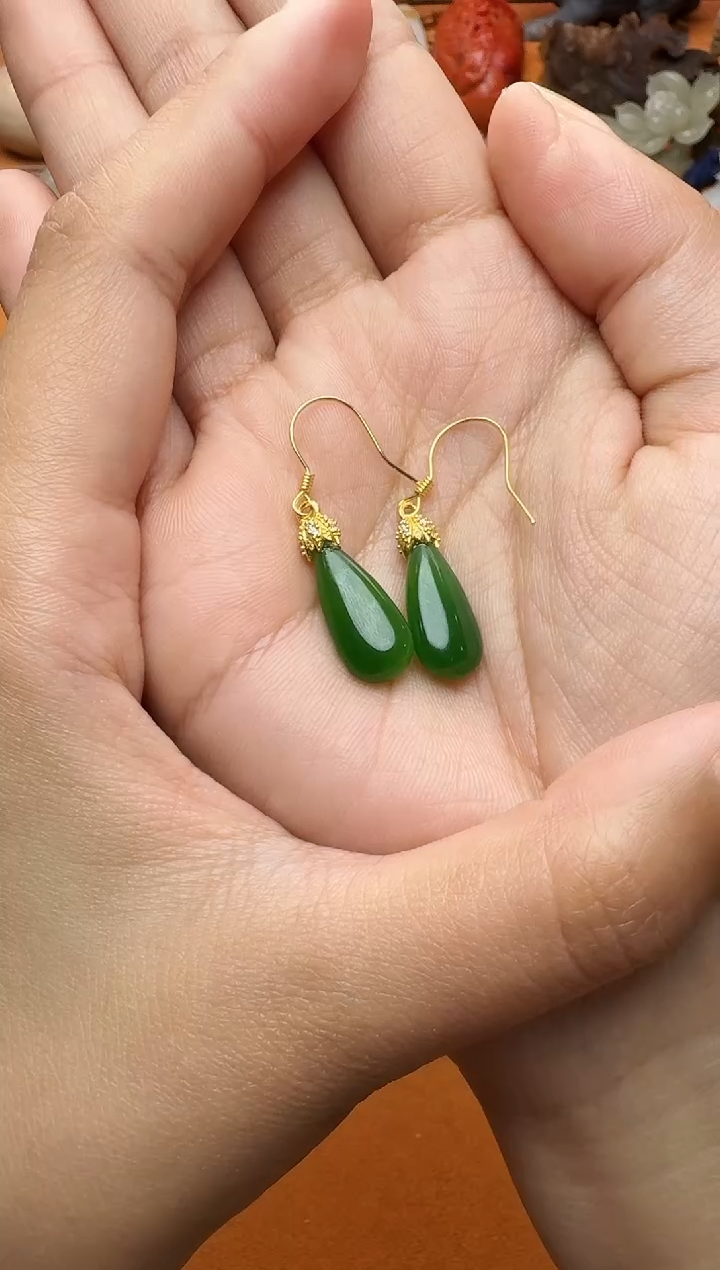 【闪购商品】和田玉银S925镶嵌耳饰水滴耳钩  03