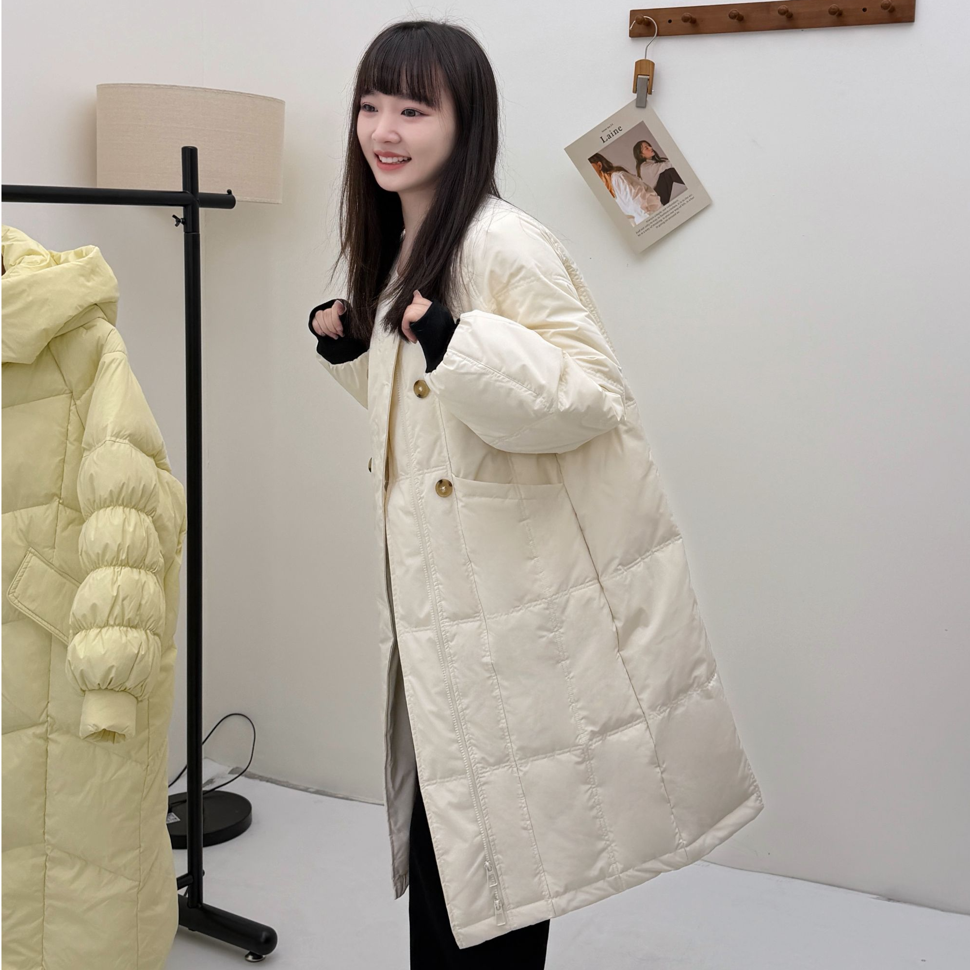 木里咕咕中长款羽绒服带披肩韩系显瘦