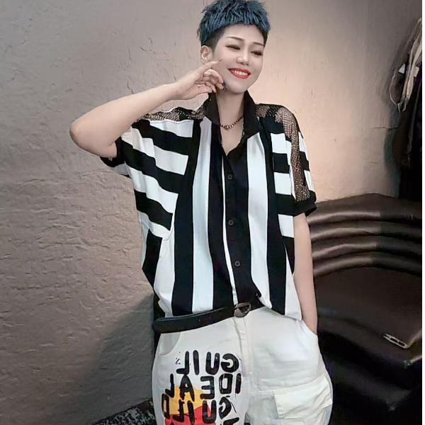 YY欧货潮牌设计款夏季时尚黑白条纹短袖38041-1