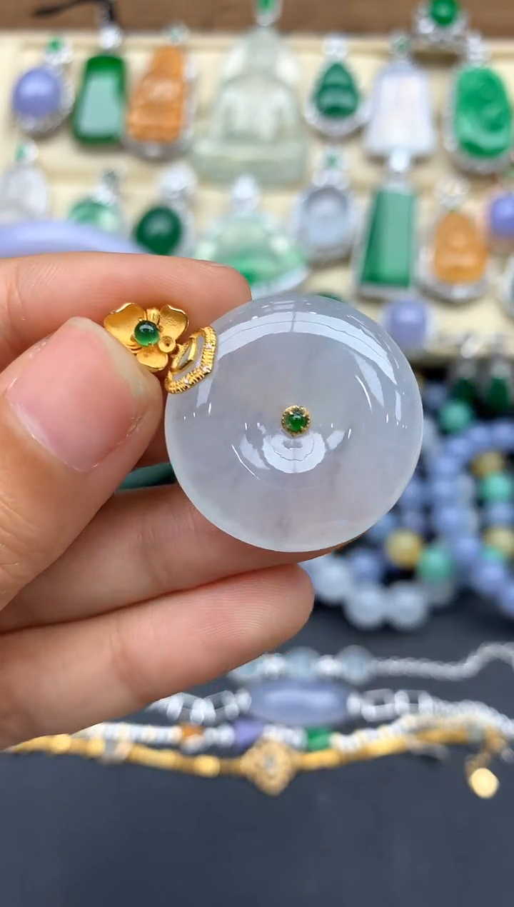 翡翠18K金镶嵌颈饰219--春日珠宝