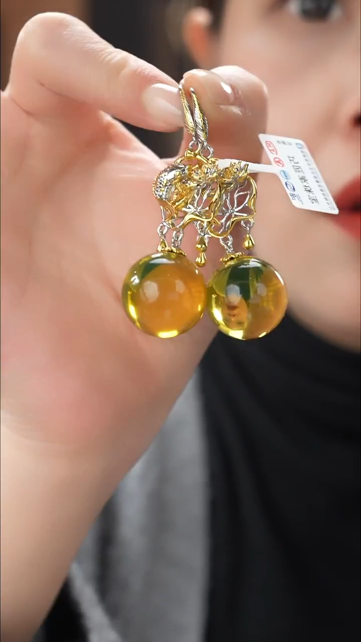 琥珀颈饰未镶嵌精品墨西哥蓝珀耳环