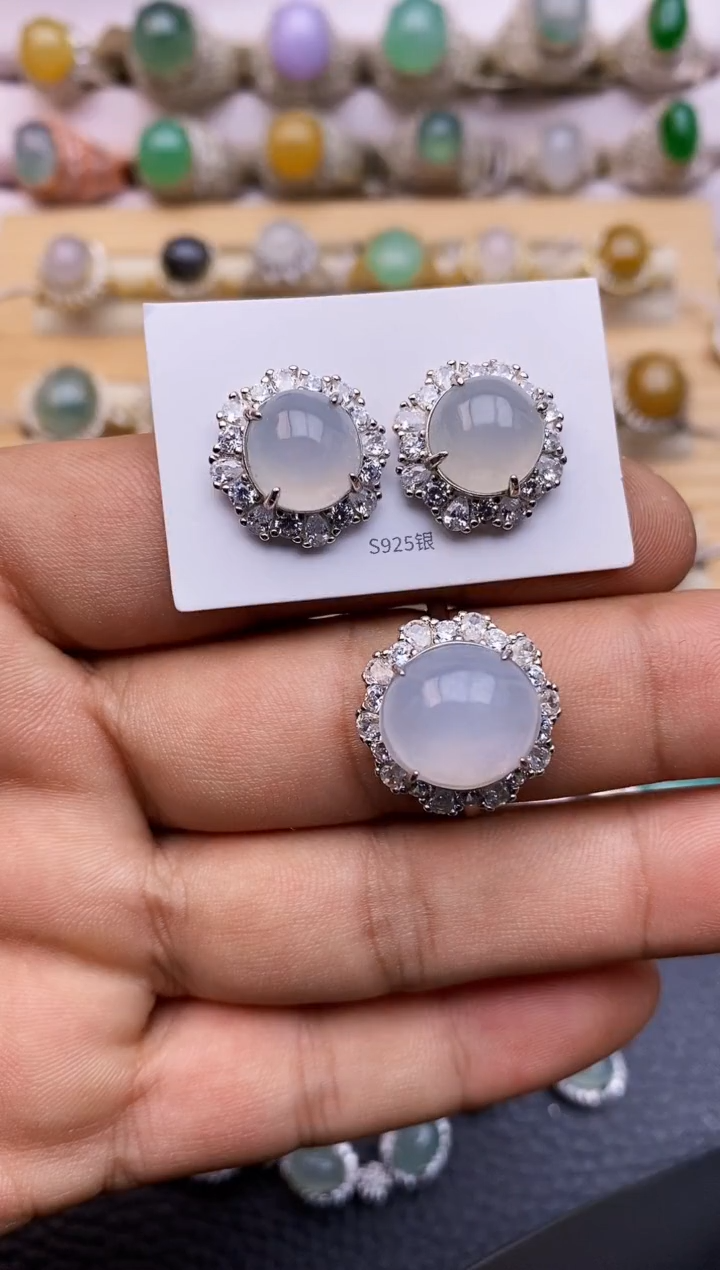 【闪购商品】翡翠戒指银S925镶嵌福利款两件套5522