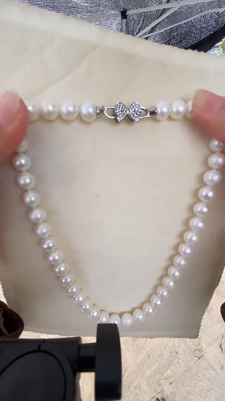 颈饰银S925镶嵌淡水珍珠9-10mm天然淡水珍珠项链