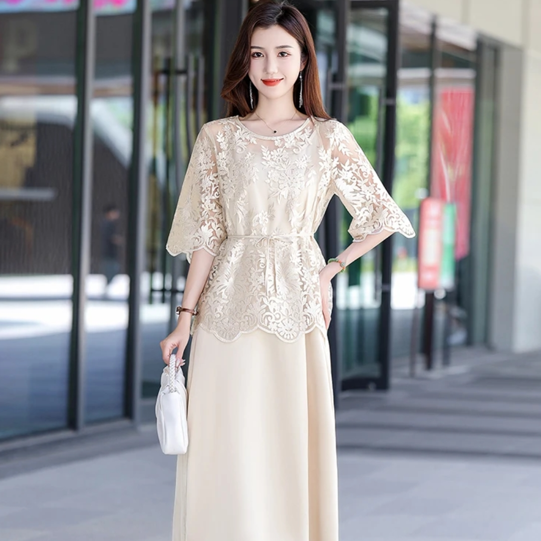 时尚套装夏季新款气质搞定短袖上衣吊带连衣裙