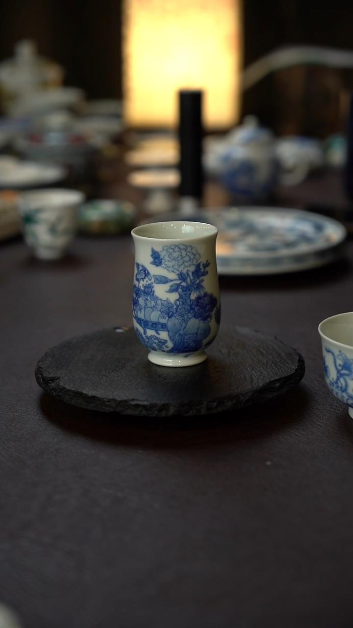 全手绘青花清供闻香杯