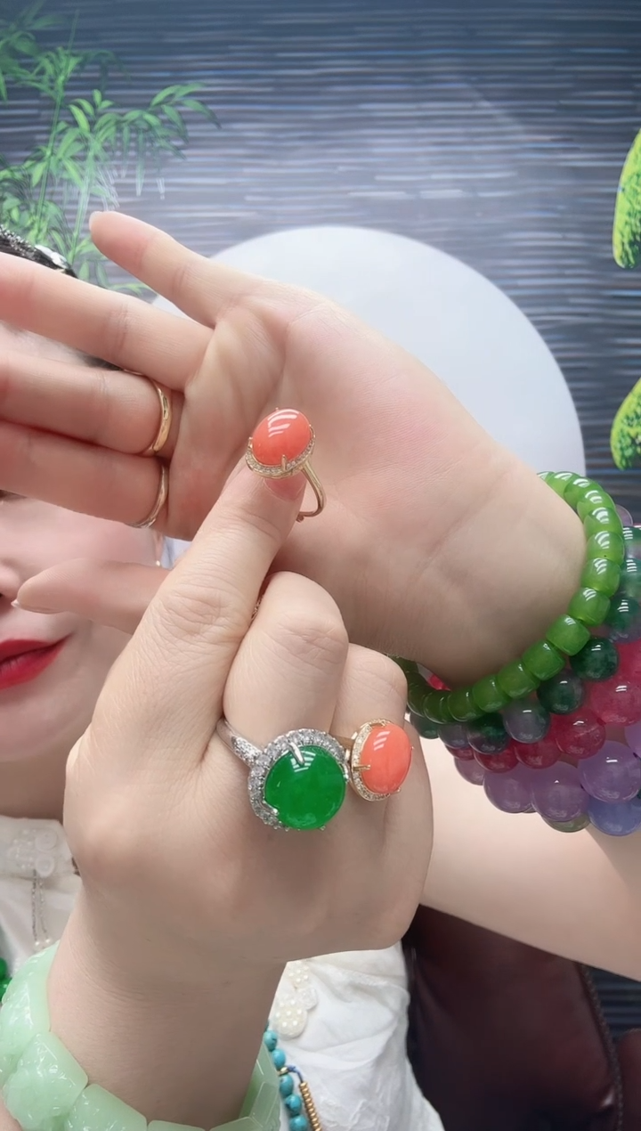 高货三文鱼色戒指