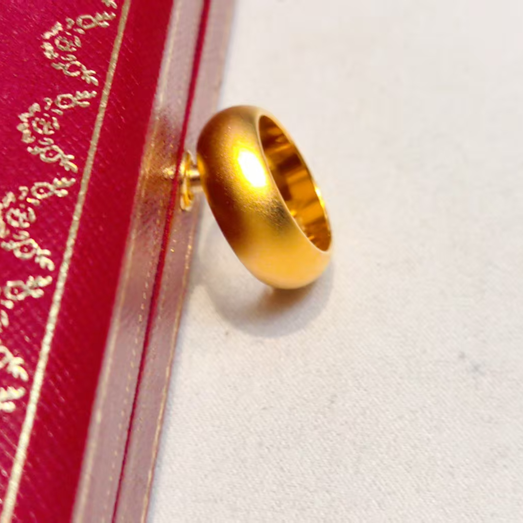 钛钢戒指 指环素圈闭口戒指金色磨砂女款古法镀金情侣实心光面戒