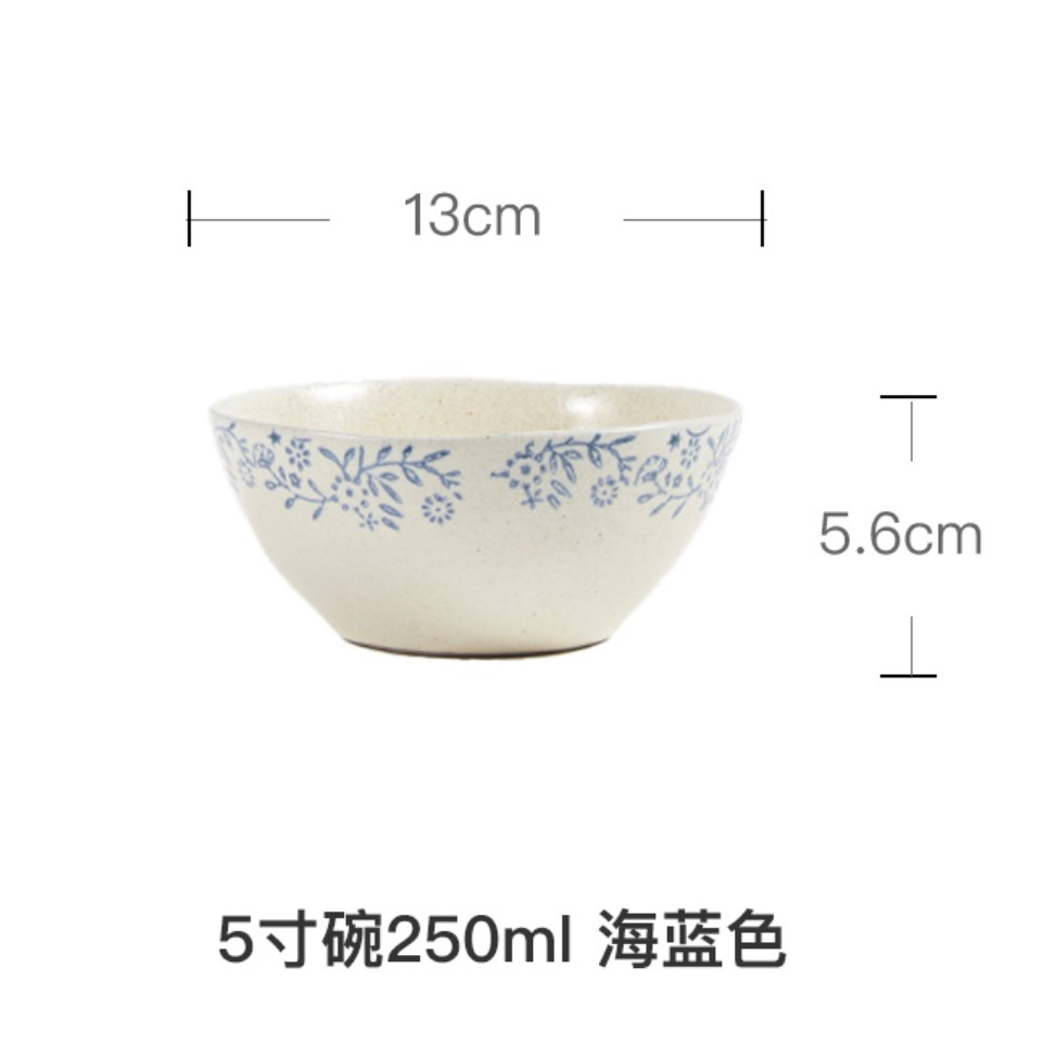 5寸陶瓷米饭碗 海蓝色 手工花纹