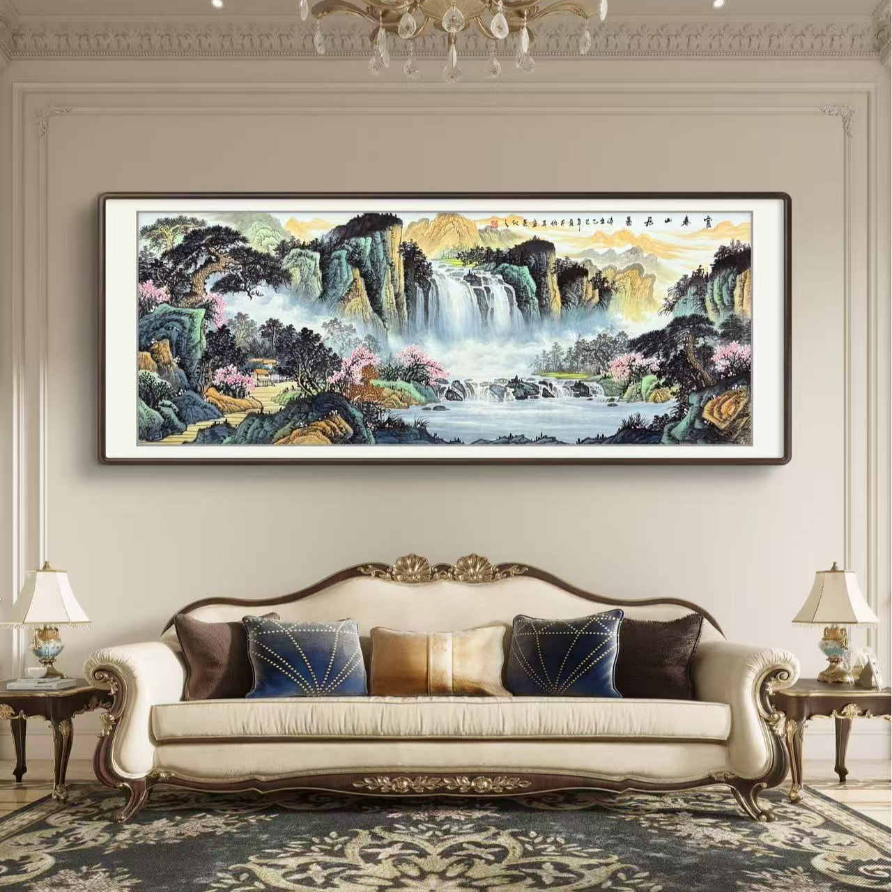 手工山水画《富春山居图》客厅办公室国画挂画作品背景背靠文玩