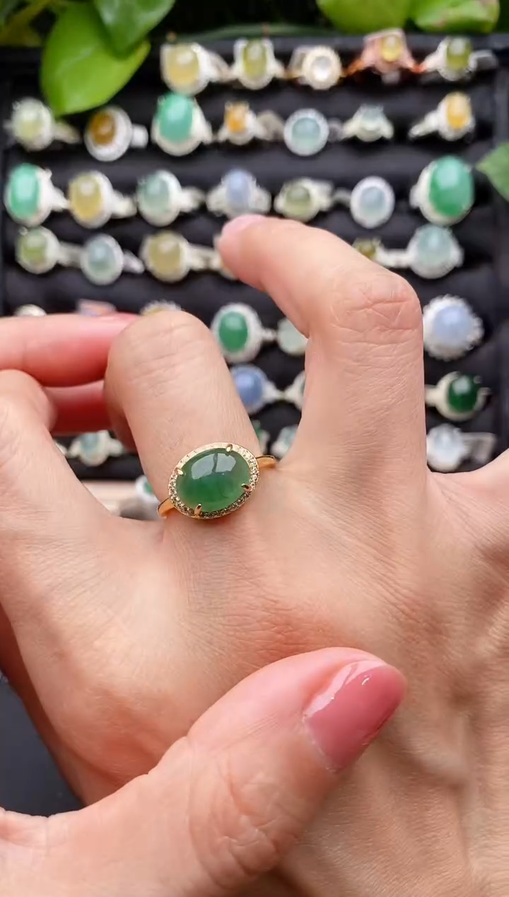 【闪购商品】翡翠戒指银S925镶嵌缅甸天然A货翡翠44  9-6