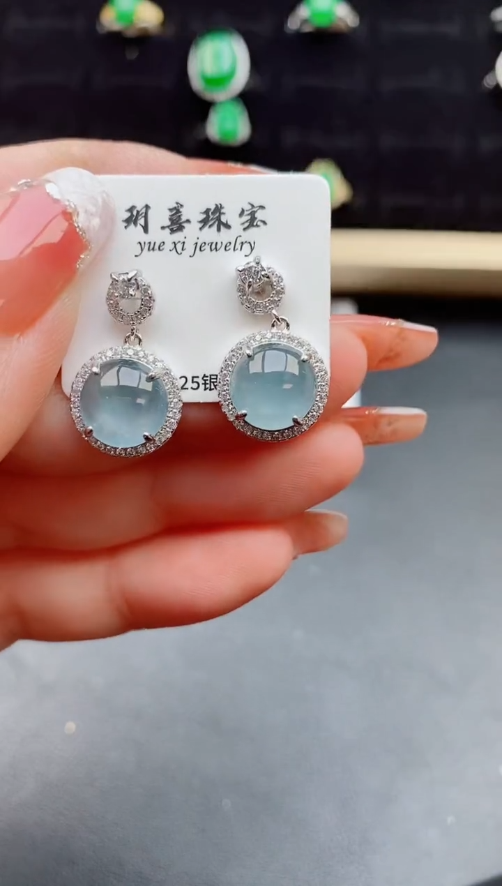 【闪购商品】翡翠耳饰银S925镶嵌0800