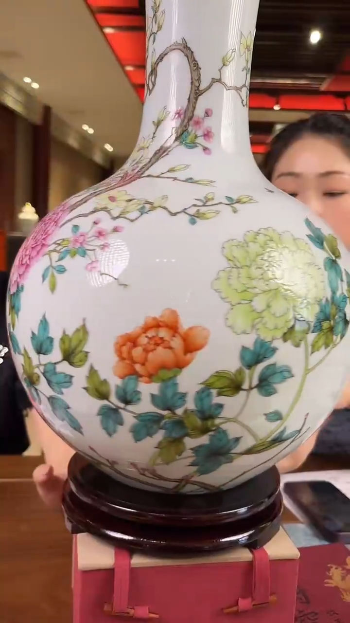 宁封窑花卉天球瓶0973