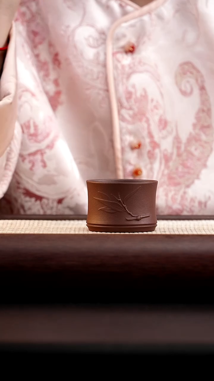 茶杯紫砂老紫泥竹节杯
