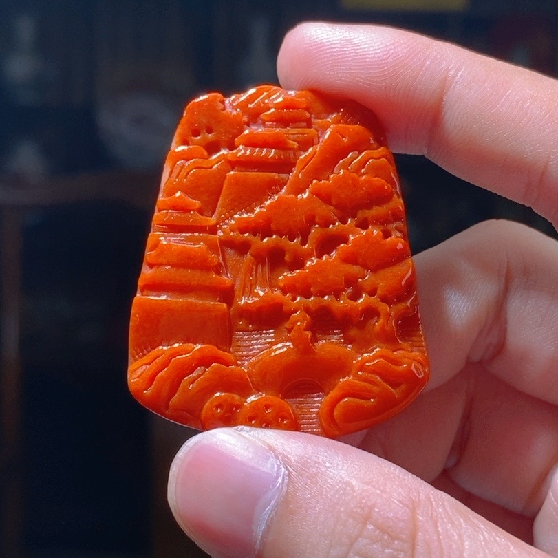 天然翡翠A货山水牌吊11-LLF02