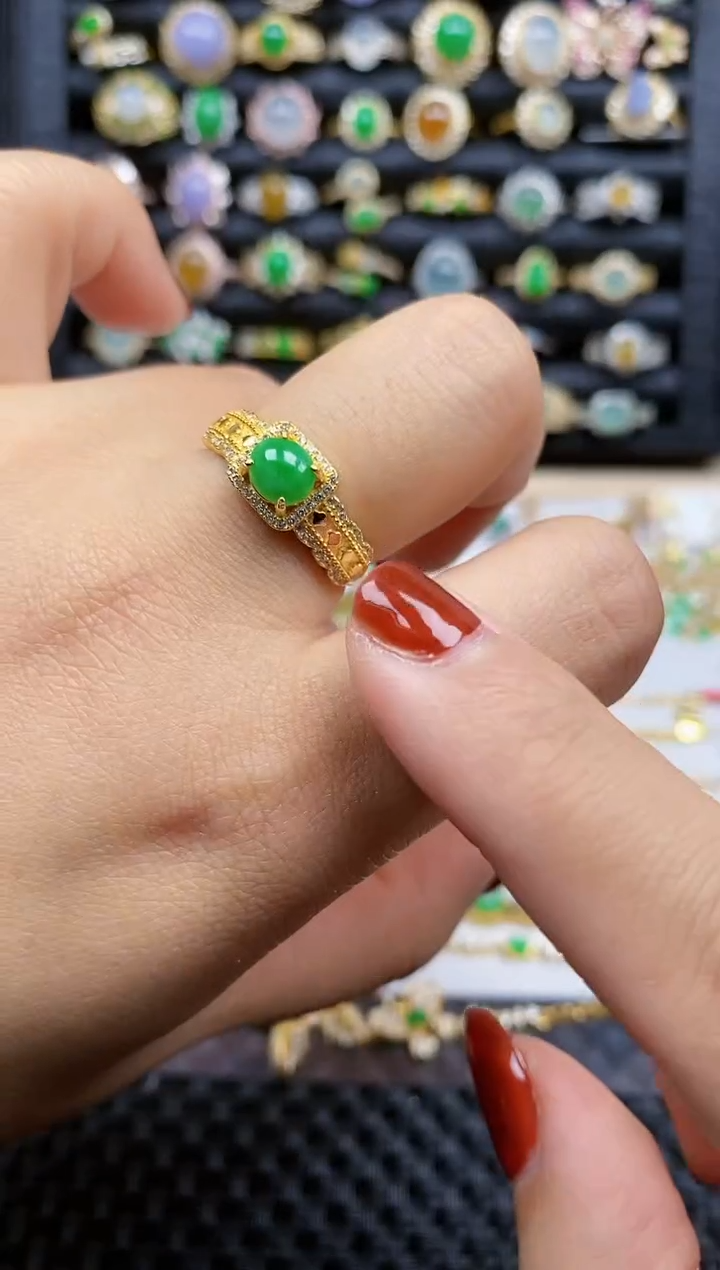 银S925镶嵌戒指翡翠490