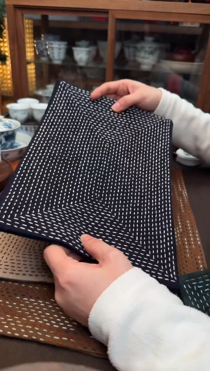 【闪购商品】织绣Cici手作刺子绣植物染柿染茶席-321