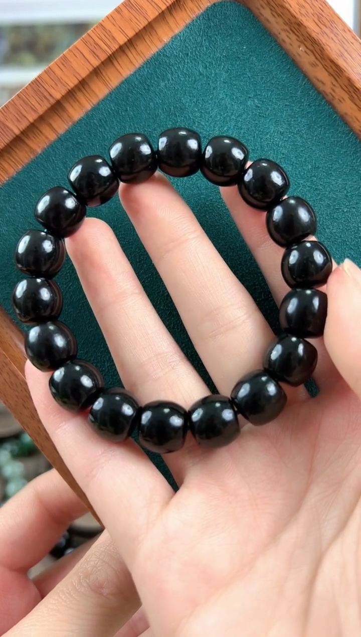 【闪购商品】和田玉手链未镶嵌新疆和田玉黑油青苹果珠手串12