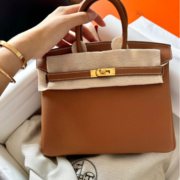 99新 Hermes/爱马仕 小花柳 Birkin 25 金棕色 TM皮A刻金扣包