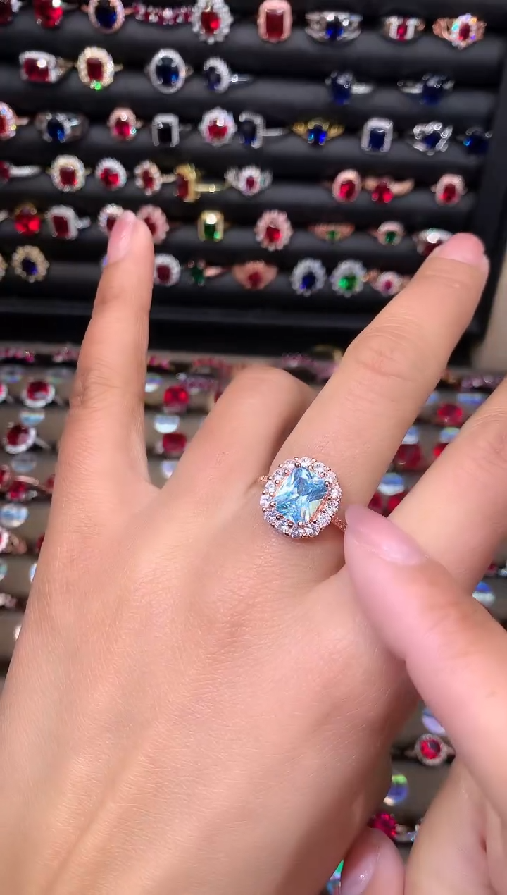 【闪购商品】海蓝宝石戒圈银S925镶嵌1