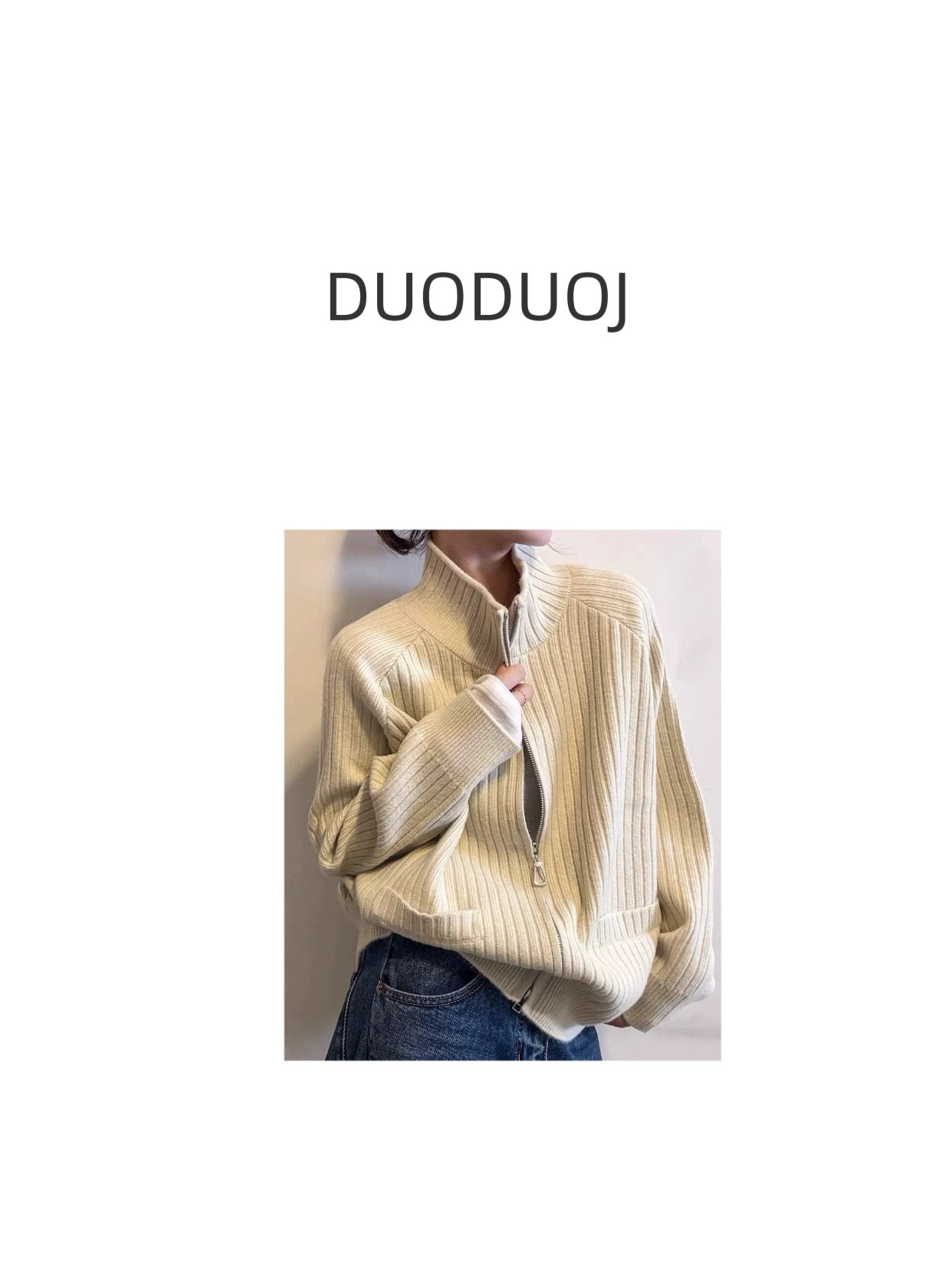 【DuoDuoJ】【坑条立领拉链毛衣】韩系休闲百搭宽松半高领秋冬毛衣