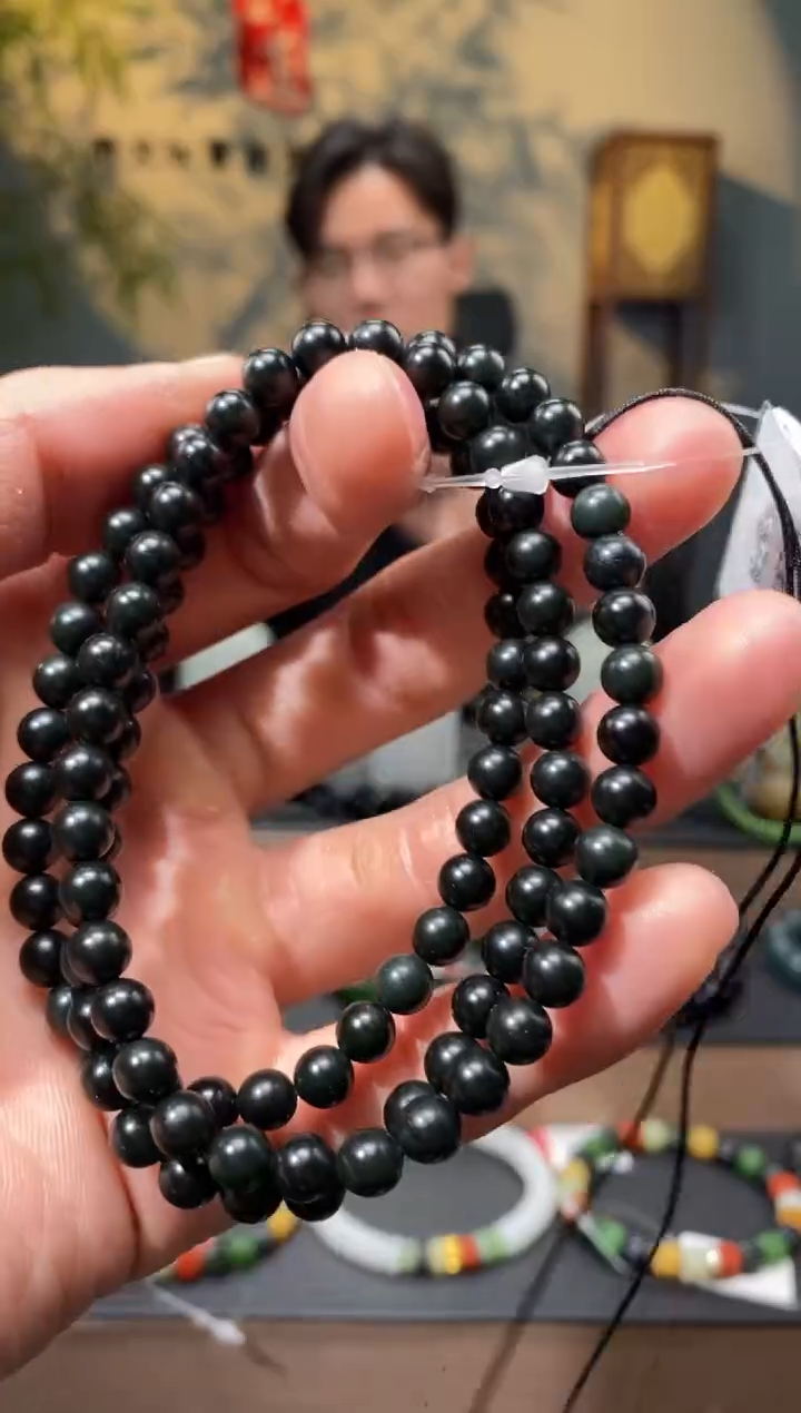 【闪购商品】和田玉-未镶嵌6mm塔青圆珠108