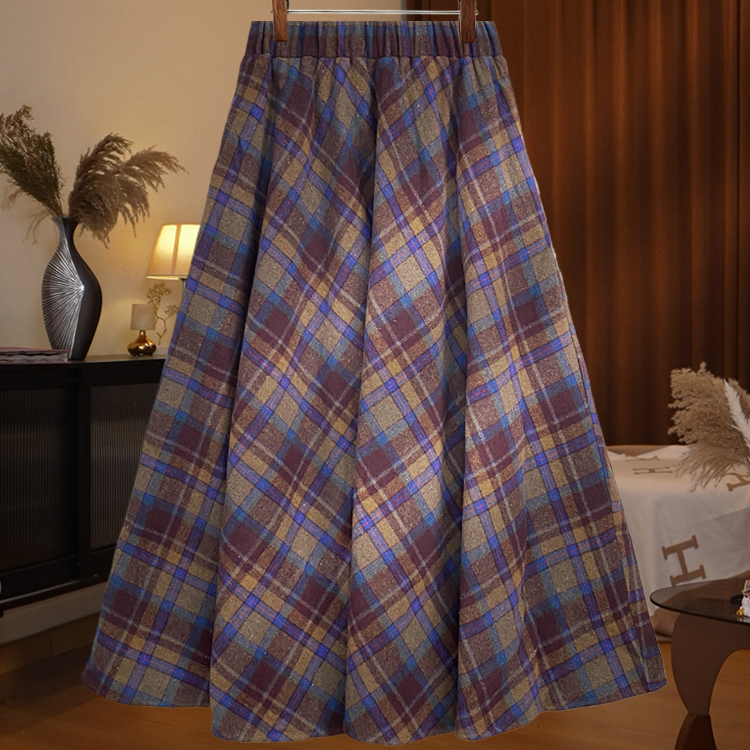 毛呢格子半身裙女秋季2025高腰显瘦a字中长款D8040