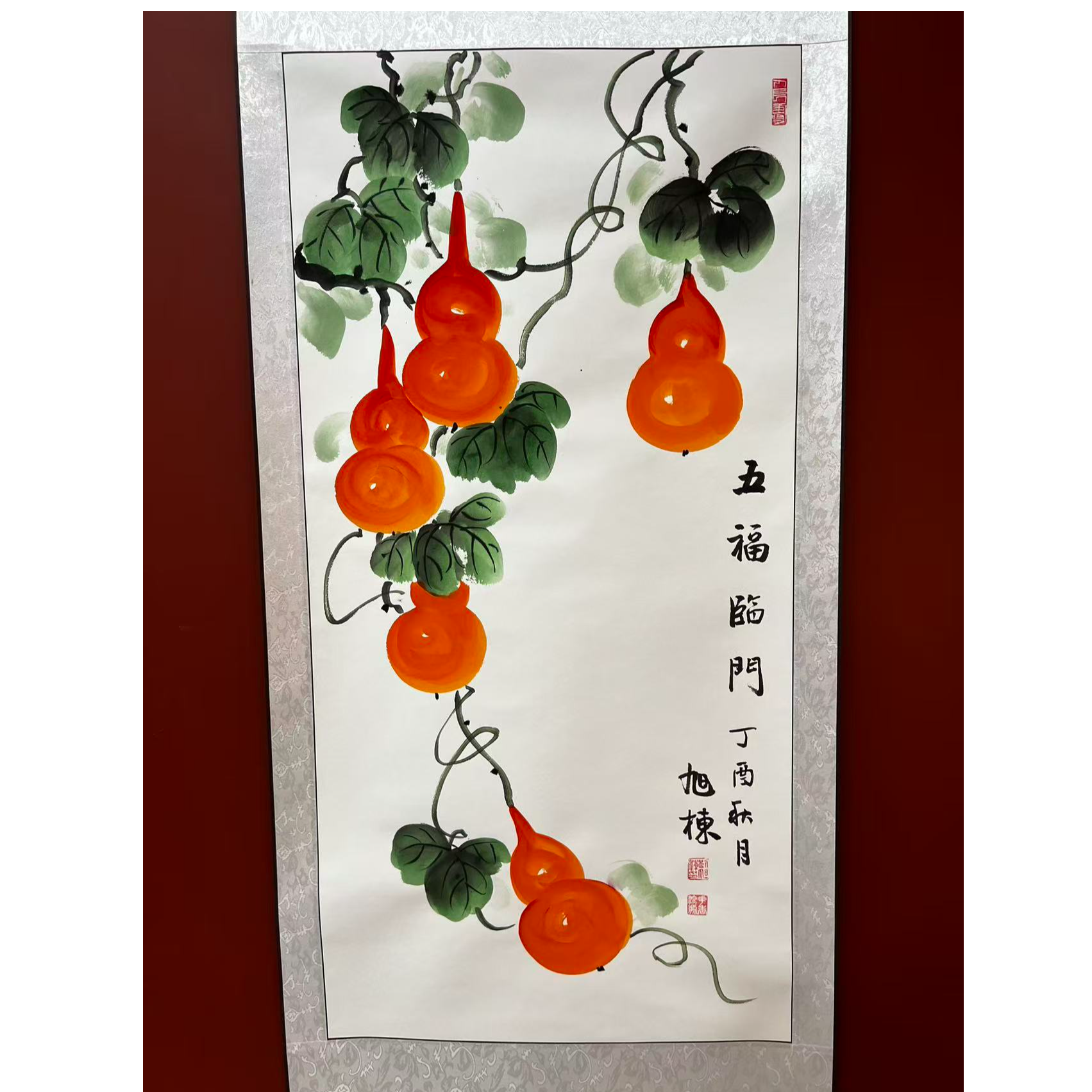 刘旭栋-五福临门-三尺竖轴-100cm*50cm-纸本-手绘
