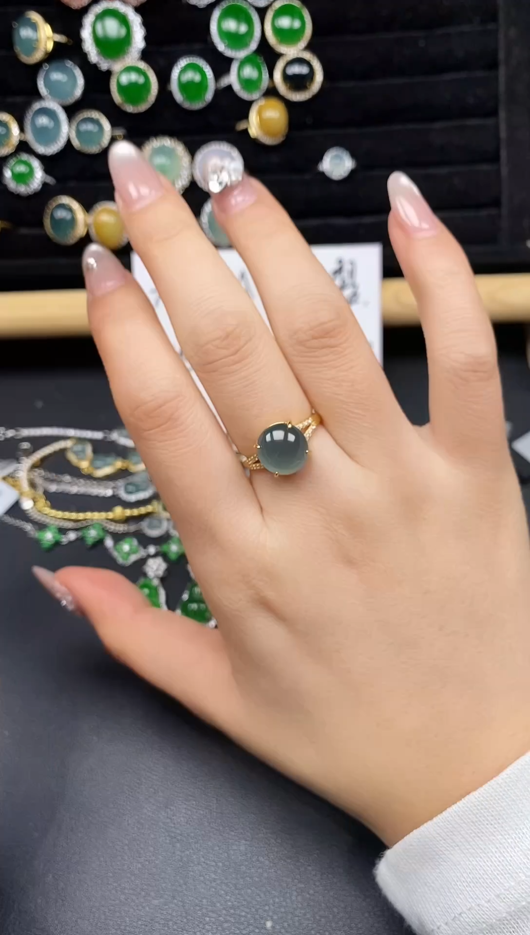 银S925镶嵌戒指翡翠82358