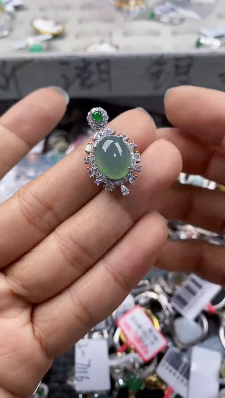 银S925镶嵌戒指翡翠11---2