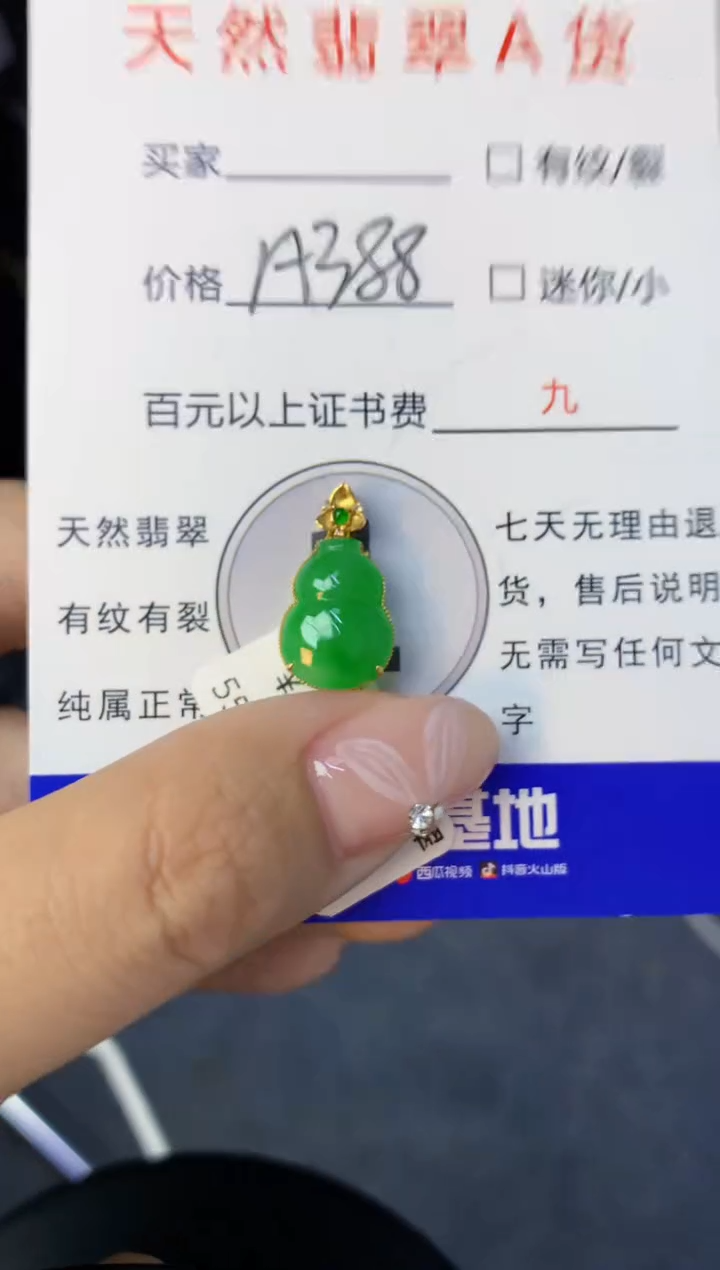 颈饰18K金镶嵌翡翠天然缅甸a货翡翠百元以上9元证书费自理