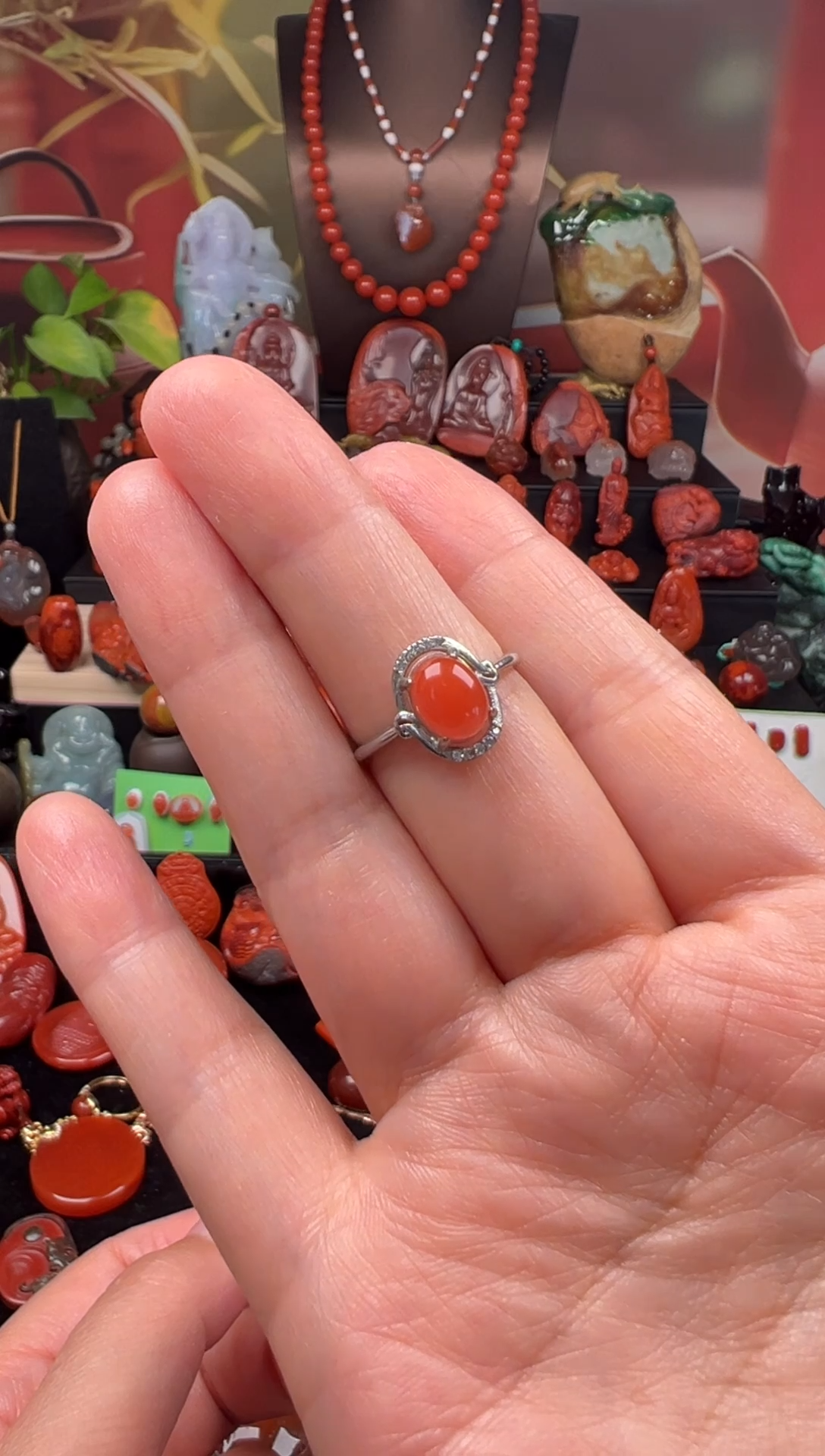 银S925镶嵌南红玛瑙戒指戒指