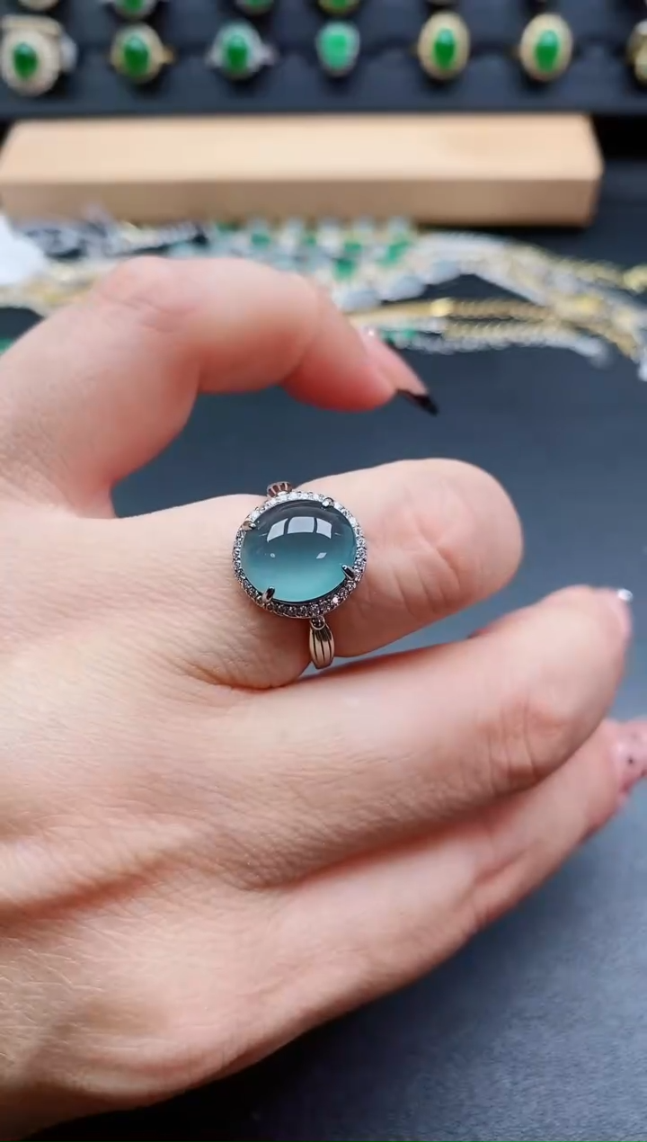 银S925镶嵌戒指翡翠1