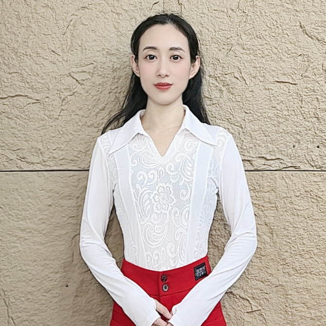 欢舞阁吉特巴摩登气质时尚女士v领蕾丝交际广场舞舞衣长袖A0794