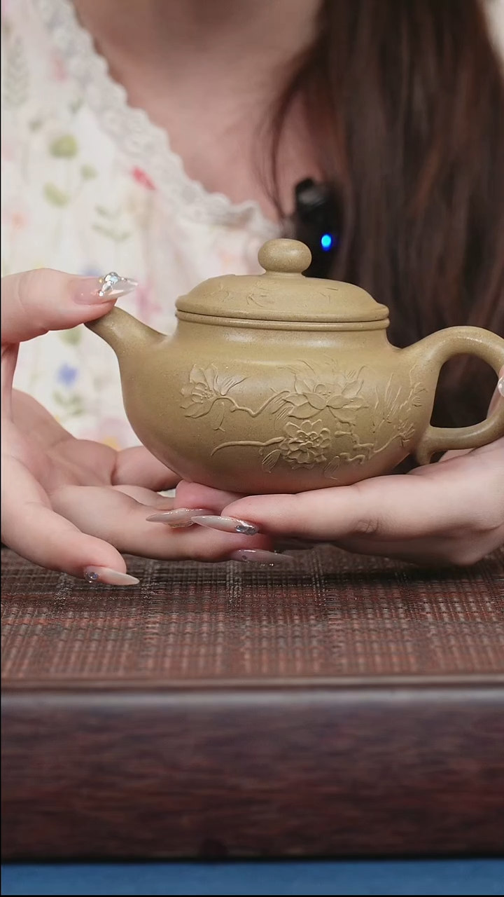 茶壶紫砂 紫砂紫砂柴烧蟹壳青堆绘仿古250cc
