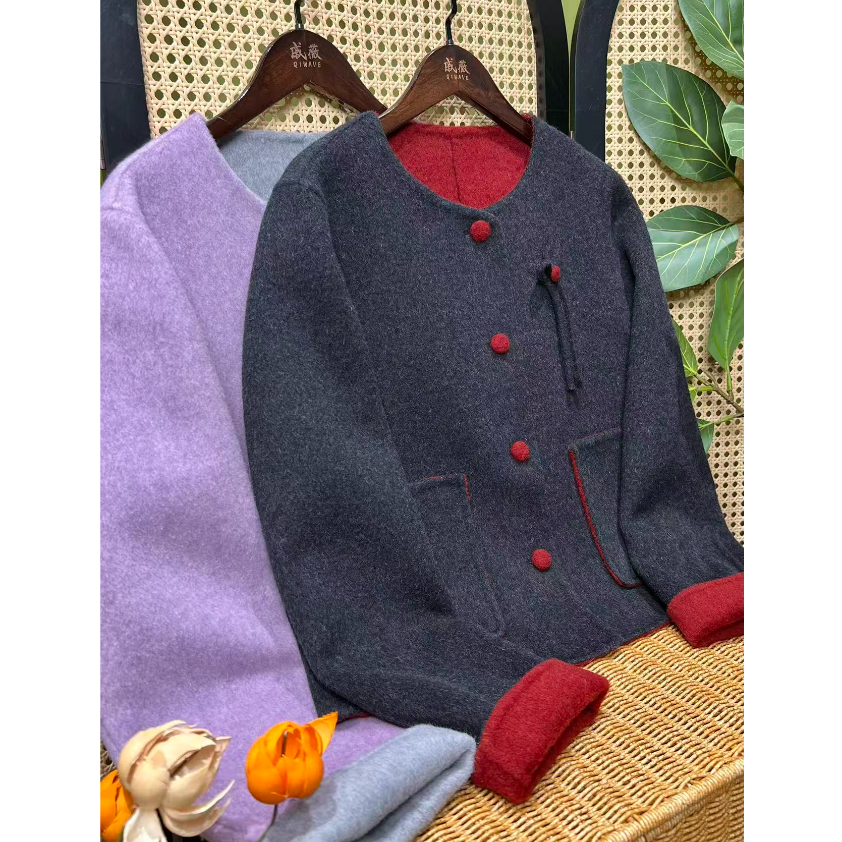 戚薇原创【奢香夫人】长55左右新款新中式国风羊毛短款大衣