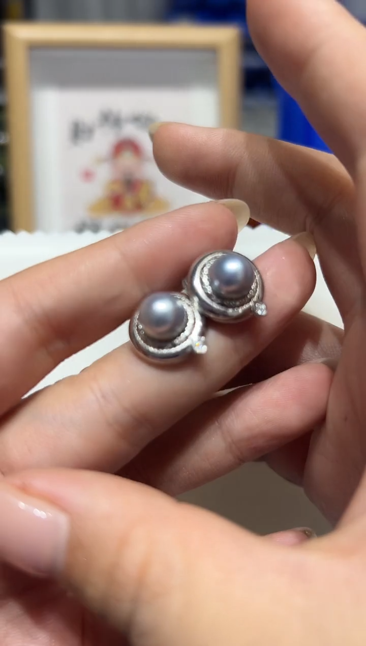 银S925镶嵌耳钉海水珍珠25