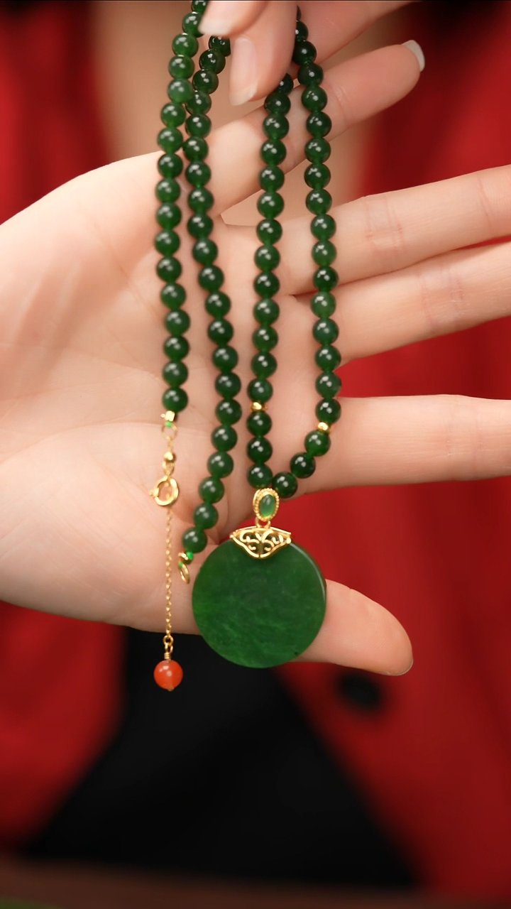 【闪购商品】和田玉（碧玉）吊坠(赠链)银S925镶嵌和田玉碧玉圆牌吊坠