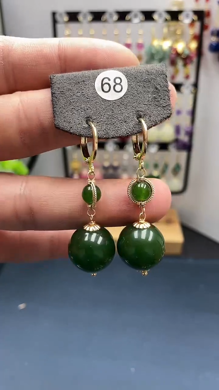 【闪购商品】和田玉耳饰银S925镀金镶嵌尺寸16mm耳扣00