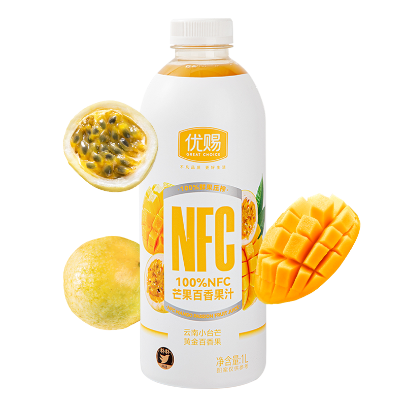 优赐100%NFC芒果百香果汁1L