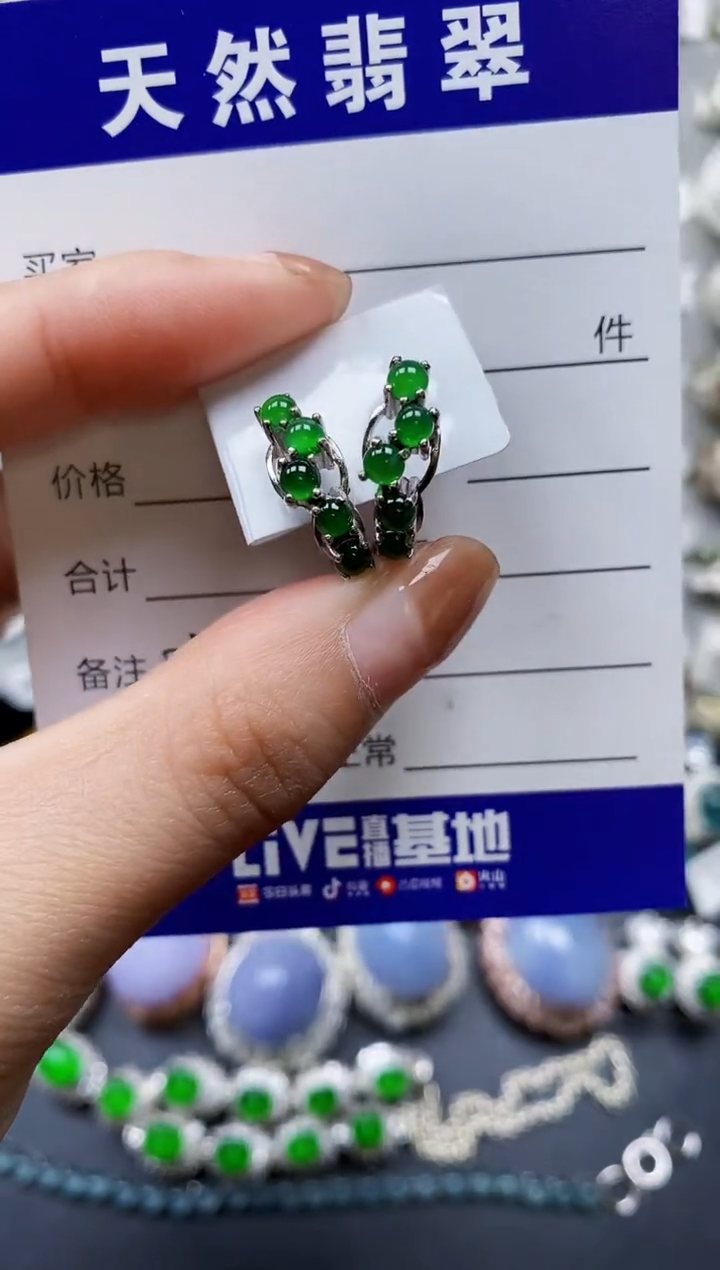 【闪购商品】翡翠耳饰银S925镶嵌0237