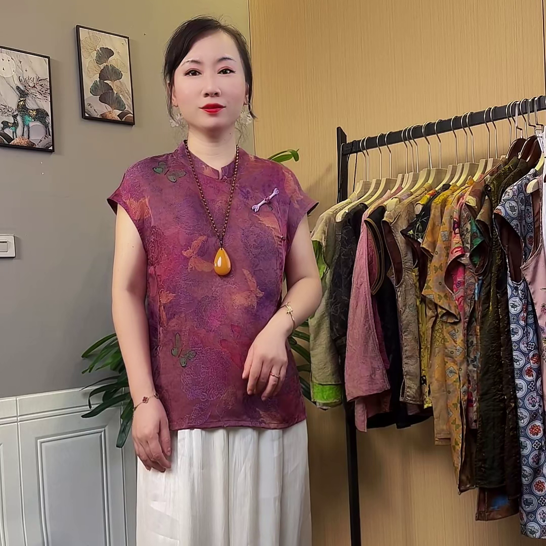 【紫陌碟】高定新中式小飞袖优雅气质洋气