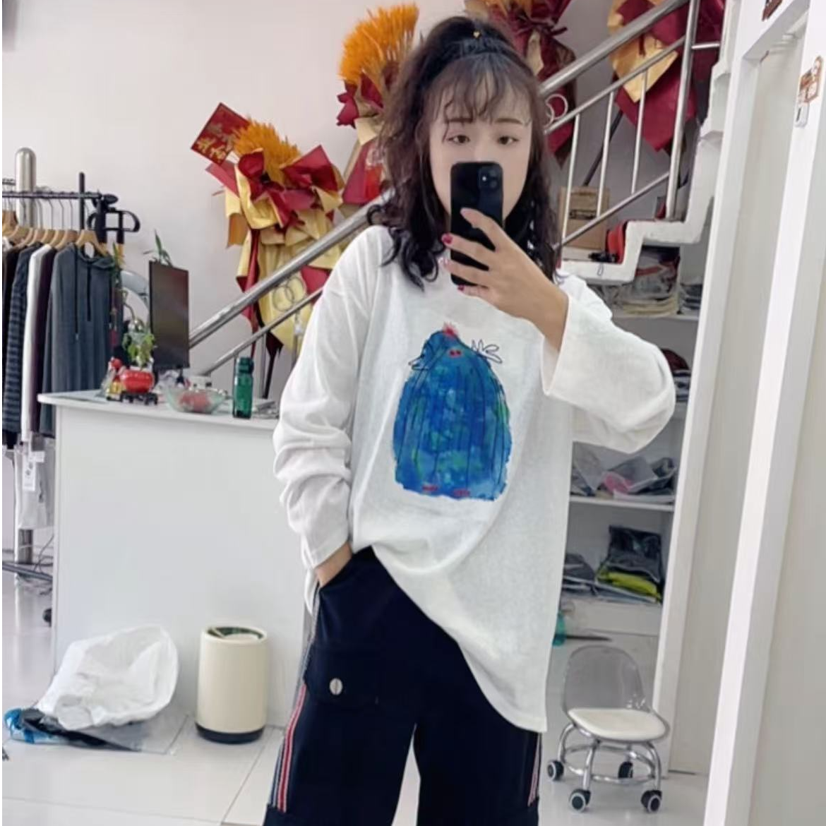12065欧版刺绣卡通休闲打底衫-9107长袖宽松秋季
