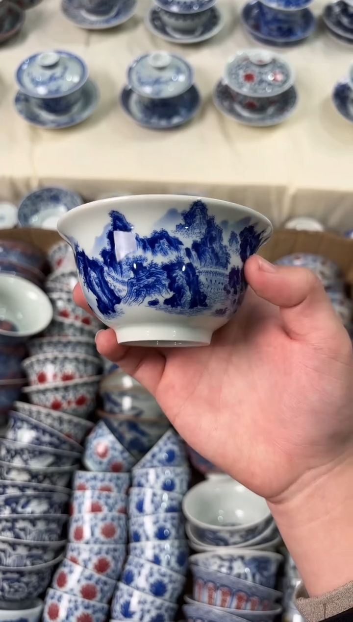 杯子瓷景德镇陶瓷茶具仿古江山揽胜压手杯