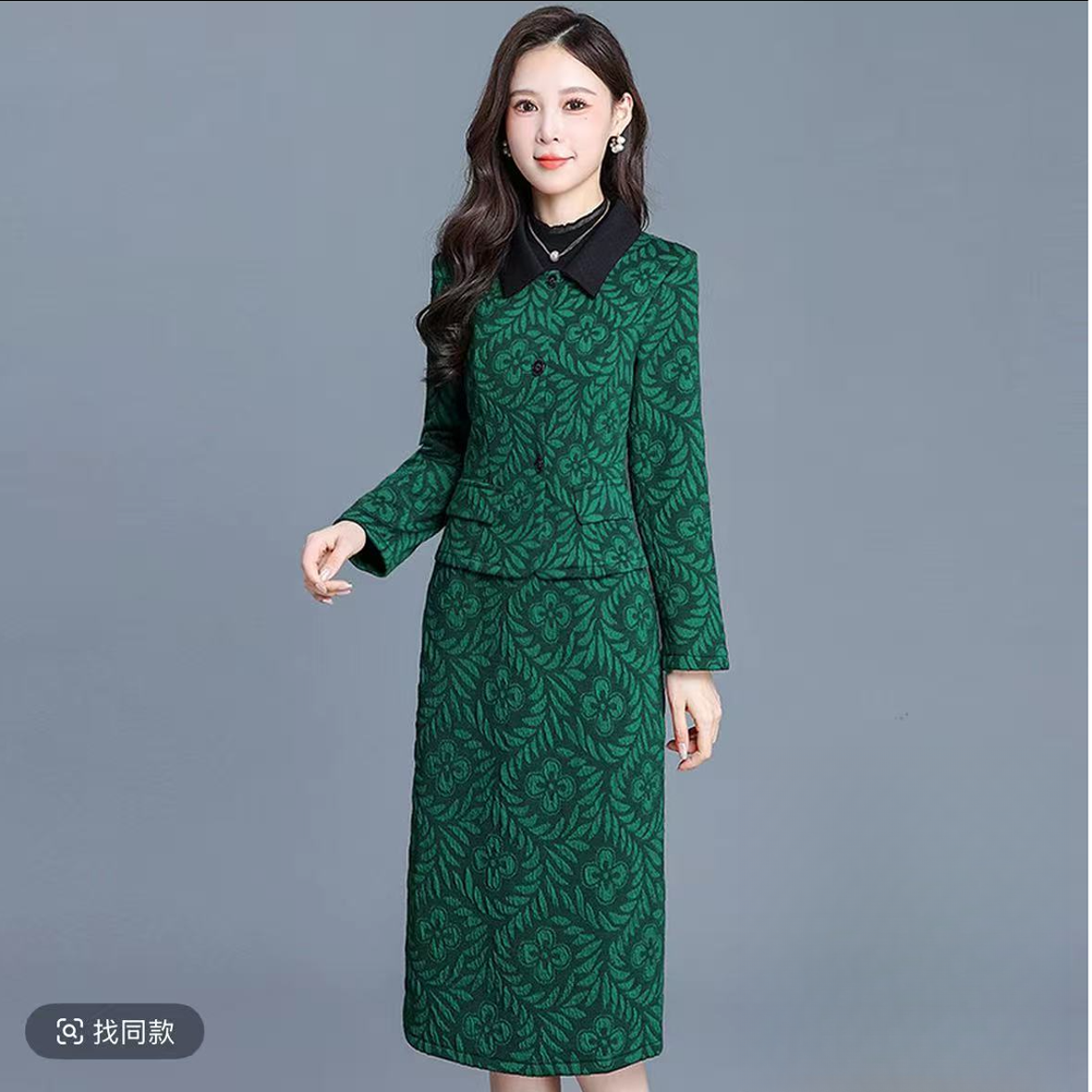 F1077 显瘦连衣裙冬季复古碎花真两件套