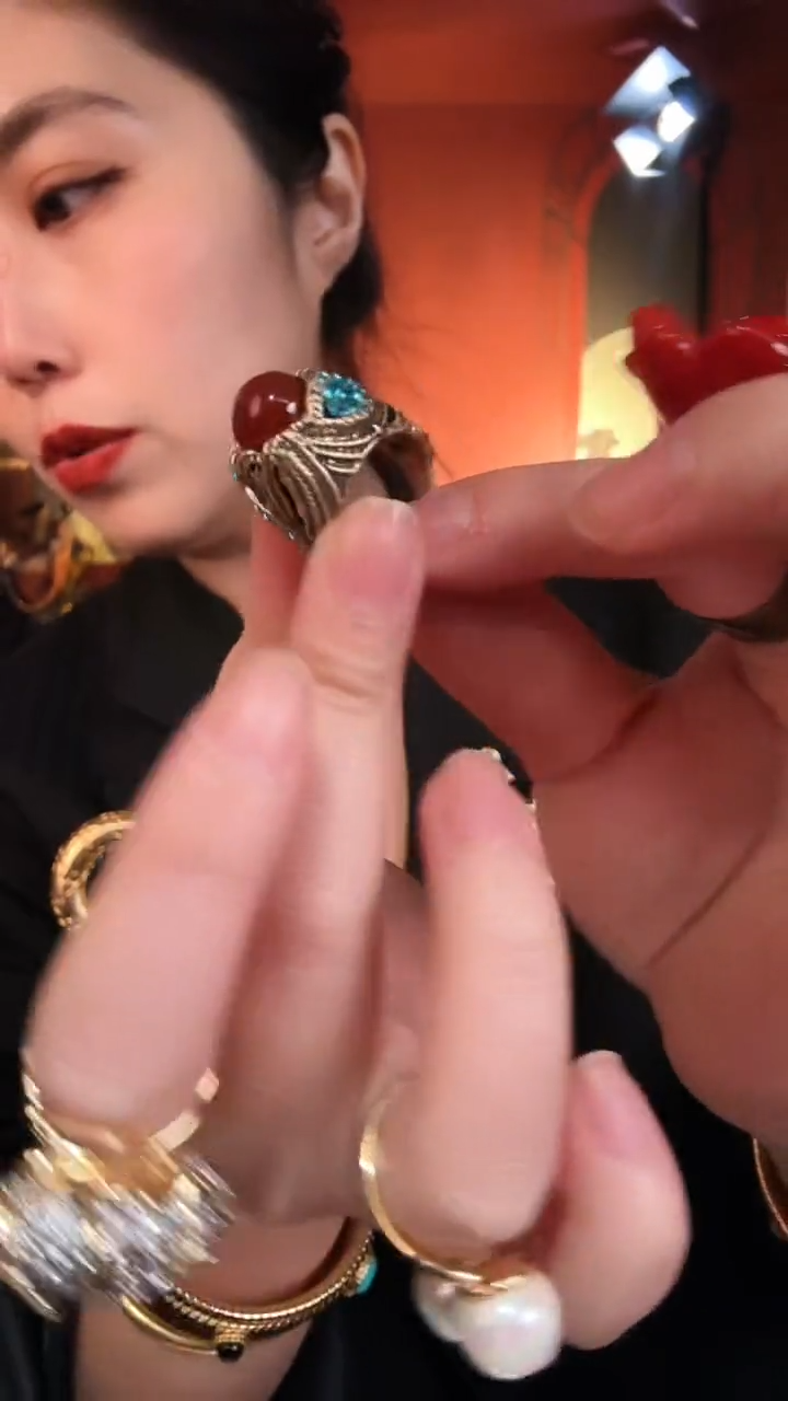 合金琉璃合金无孤品复古红戒指开口