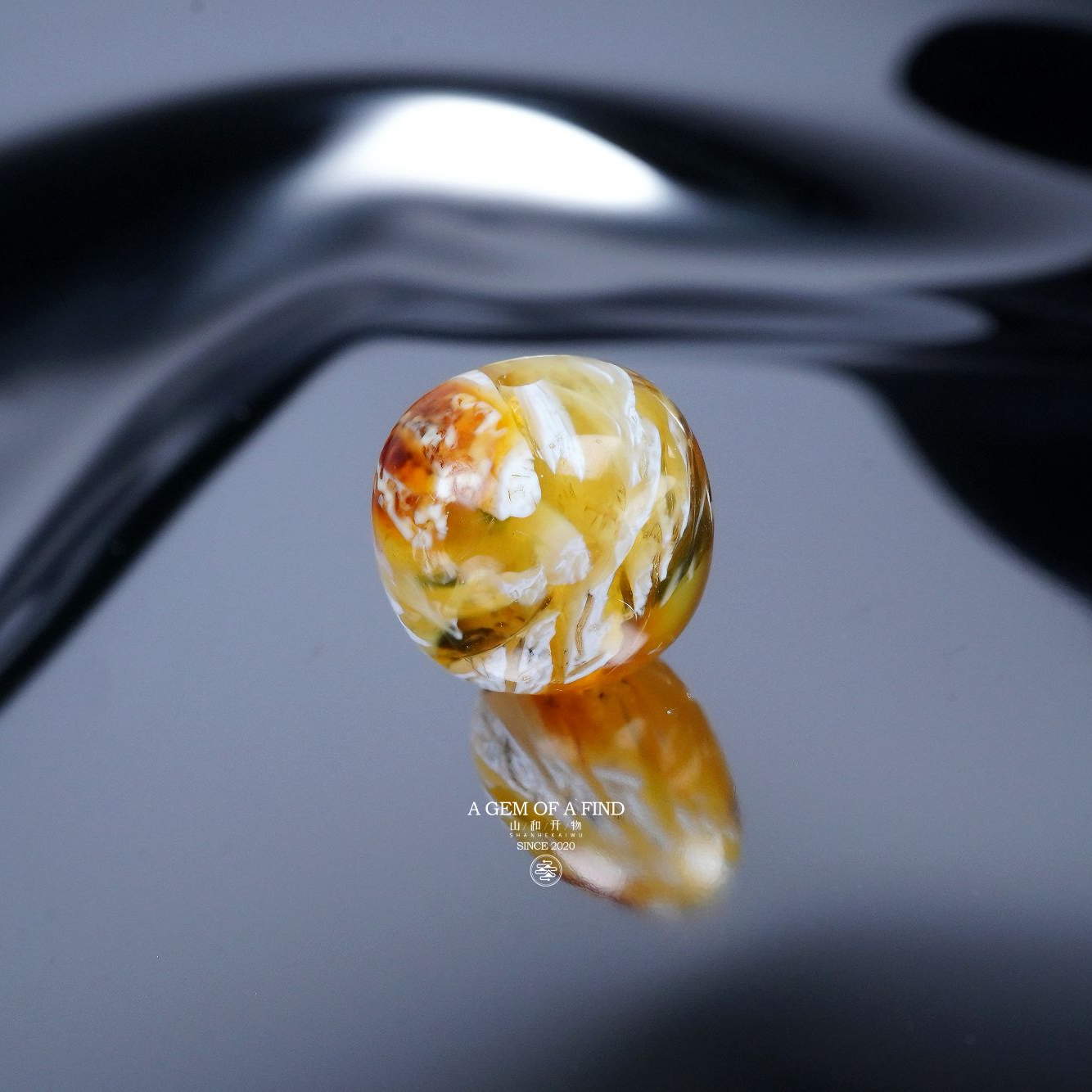 山和开物｜10.2mm红沁拉丝金瓷白溶洞老型文玩配饰F 天然琥珀蜜蜡